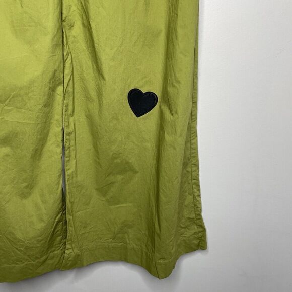 TOCCIN Palazzo Pants Womens XS Green Wide Leg Pockets 100% Cotton Heart Patch - Picture 3 of 10